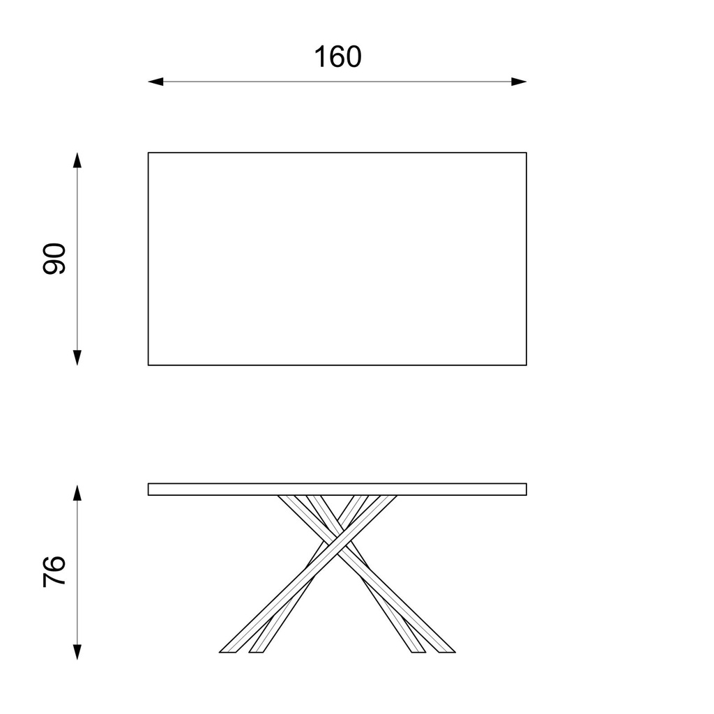 Tavolo fisso con top in rovere impiallacciato e gambe in metallo, 90x160x76 cm