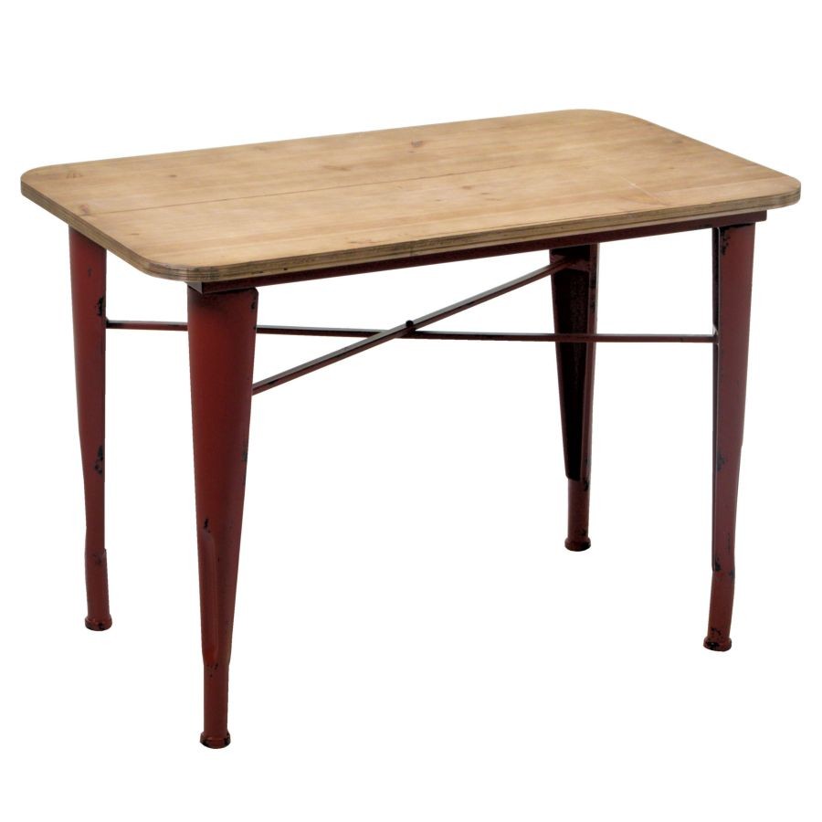 Tavolo rettangolare in metallo rosso con piano in legno h52,5 cm