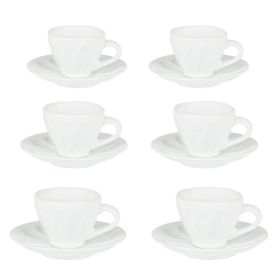 Set di 6 tazzine da caffè Amleto bianche con piattino 7,5x7,5x4