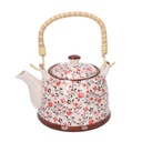Teiera ceramica bianco con fiori rosso tondo 15x15x14 cm
