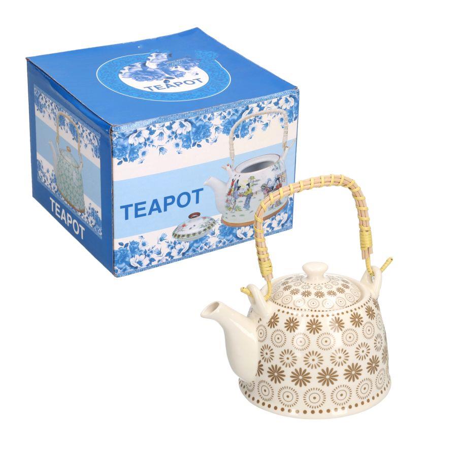 Teiera ceramica bianco decori crema 15x15x16 cm