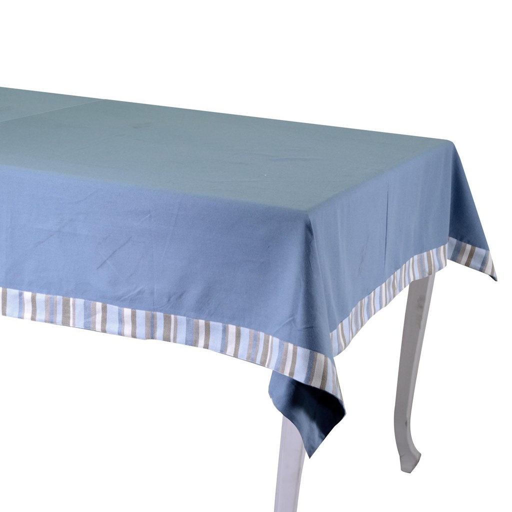Tovaglia a righe avio con bordo tinto, cm140x180
