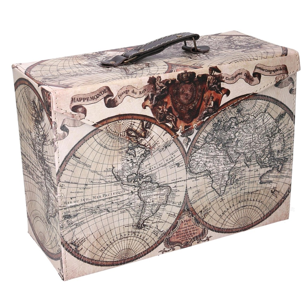 Valigia rettangolare in ecopelle con mappamondo cm34x24h14,5