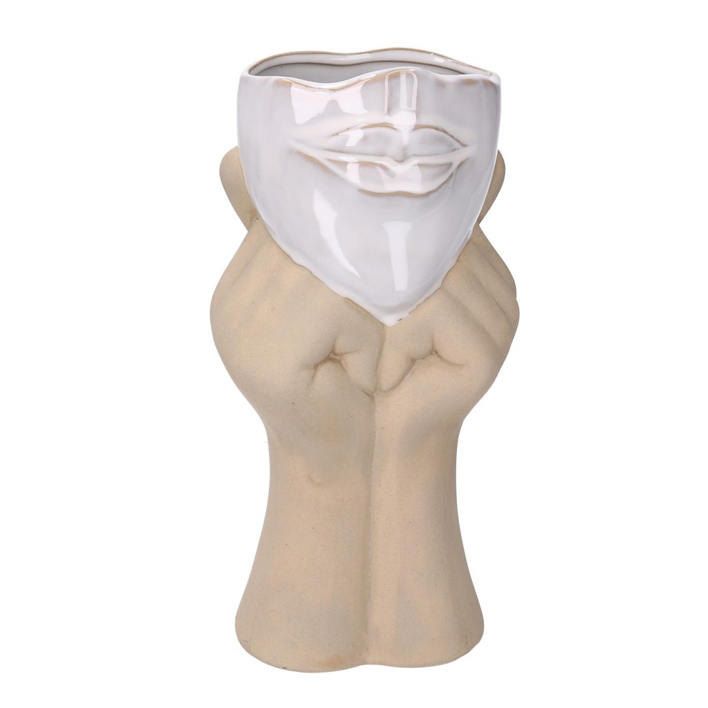 Vaso Ceramica Viso con Mani 11x9x25 cm
