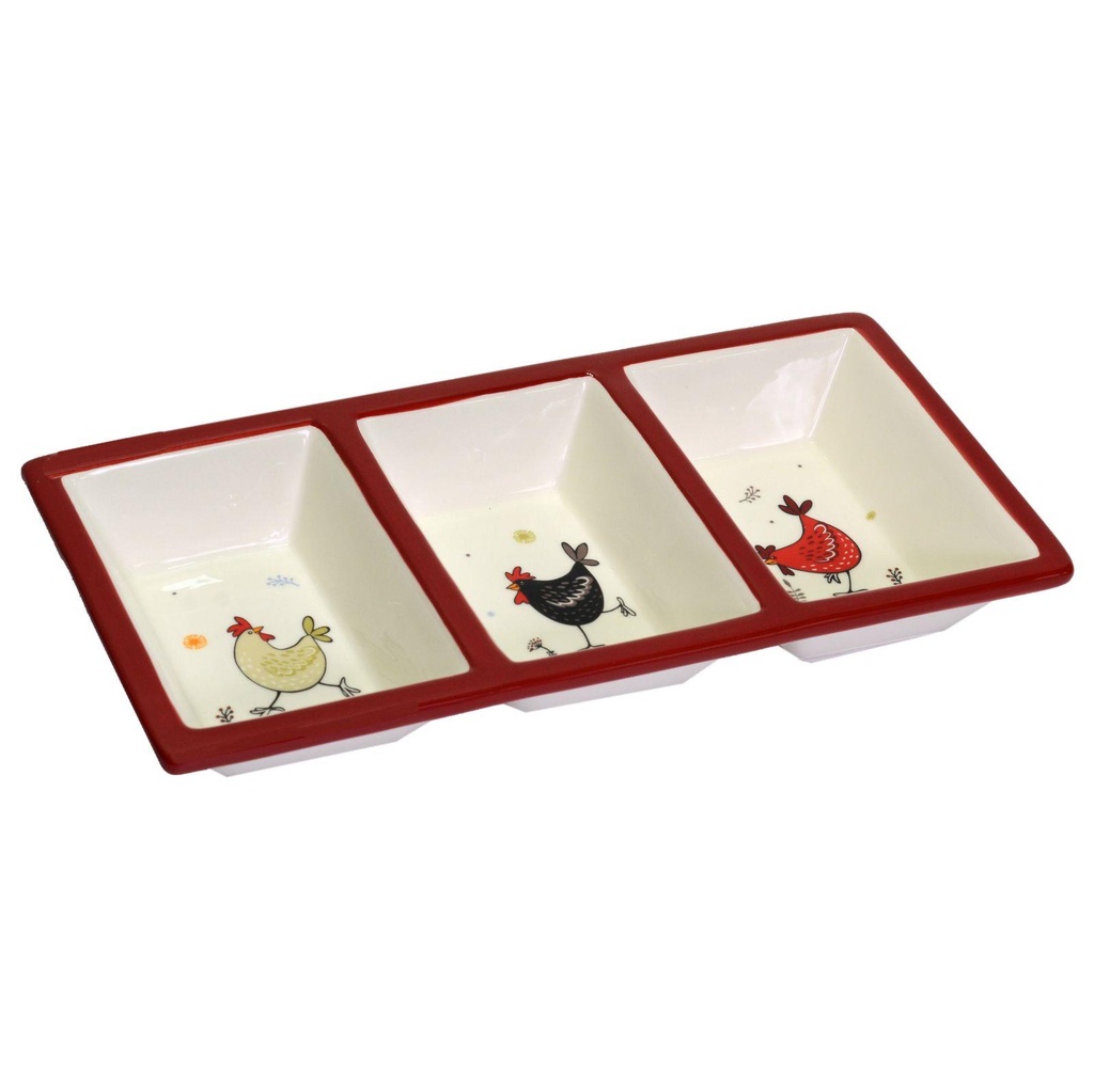 Vassoio in ceramica bianco con galline, 32,3x15,8x4,7 cm