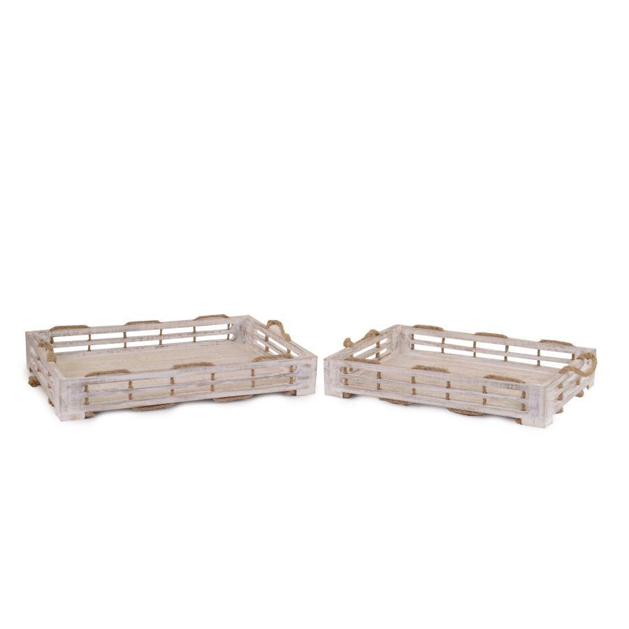 Vassoio legno sbiancato con corda rettangolare cm59x35,5h8