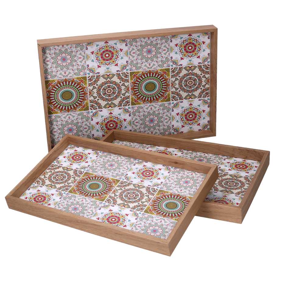 Vassoio in legno crema con bordo naturale 45x30h4