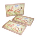 Vassoio rettangolare in legno con 1-3 farfalle verdi cm45x30h4