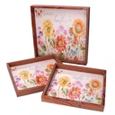 Vassoio in legno con 1-3 fiori verdi e bordo marrone cm30x30h3,3