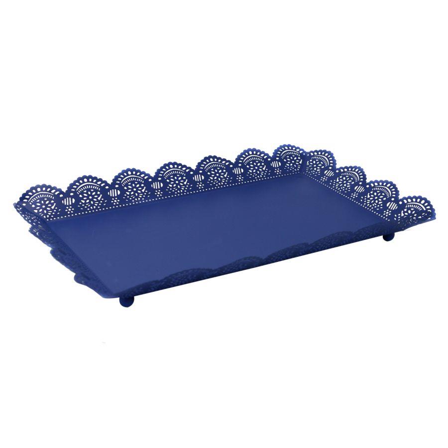 Vassoio rettangolare in metallo blu cm39x22