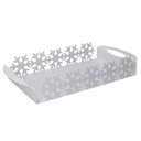 Vassoio rettangolare in metallo bianco con fiocco di neve cm41x20h6,5