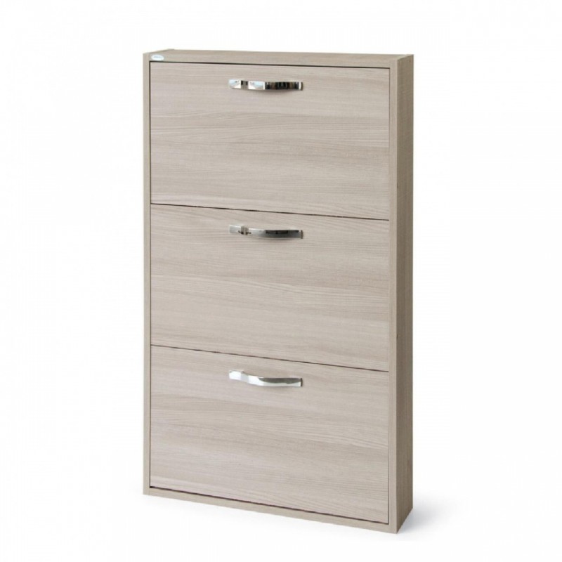 Scarpiera Slim in legno nobilitato 3 ribalte olmo cm 108x65x15