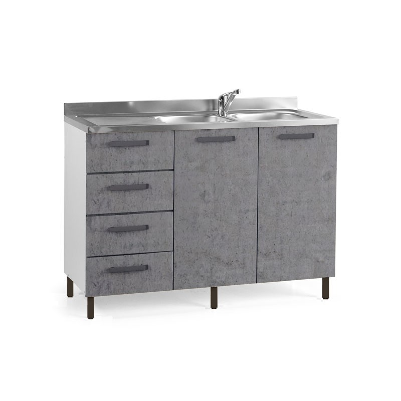 Sottolavello per cucina grigio cemento 2 ante c/cass. SX Cm 120x50xH 85