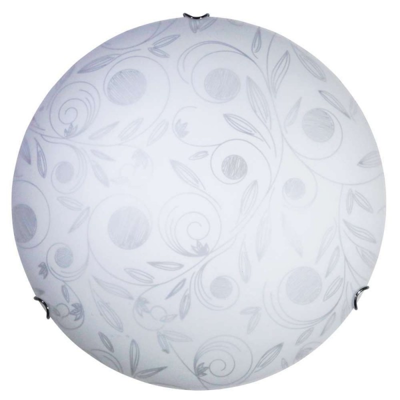 Plafoniera in vetro bianco decorato garden  con ganci cromati diam.30 cm