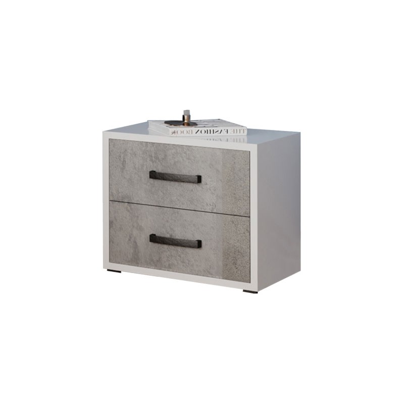 Comodino Grigio Cemento 2 Cassetti in Legno Nobilitato 36x52xh 43