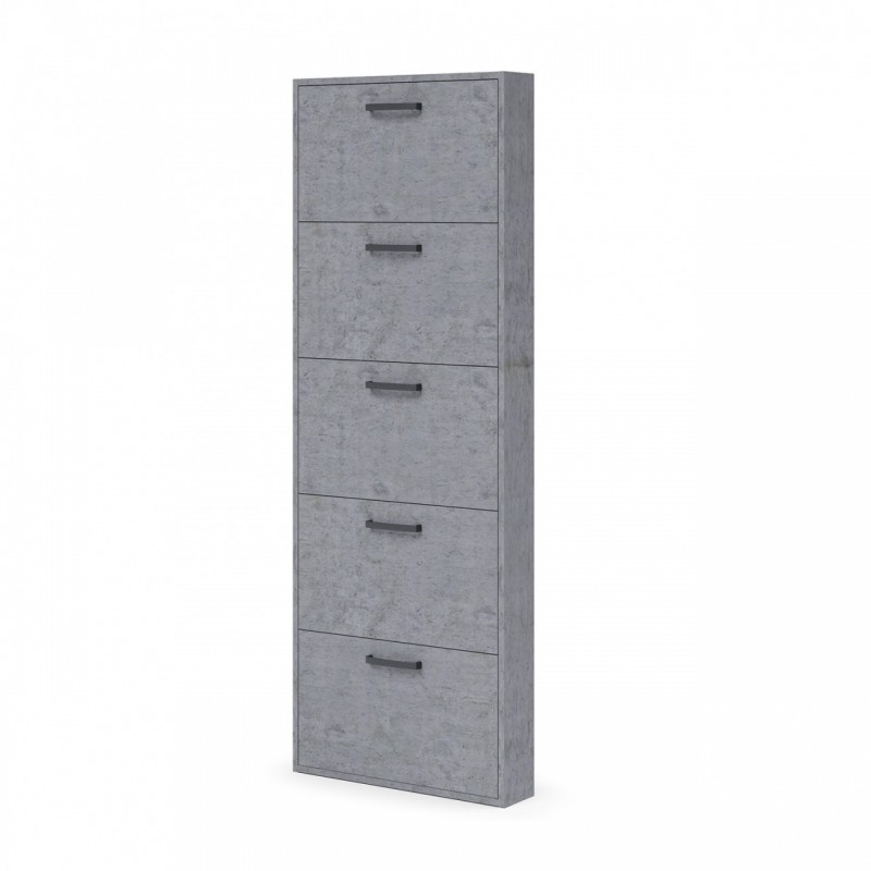 Scarpiera Slim 5 ribalte grigio cemento legno nobilitato h.180x65x15 cm
