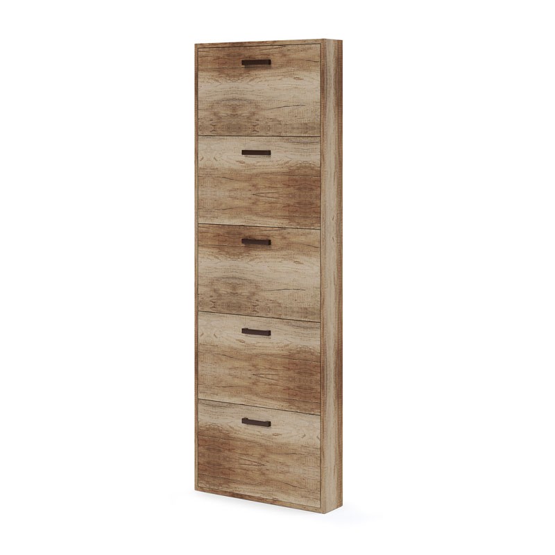 Scarpiera Slim 5 ribalte noce country legno nobilitato h.180x65x15 cm