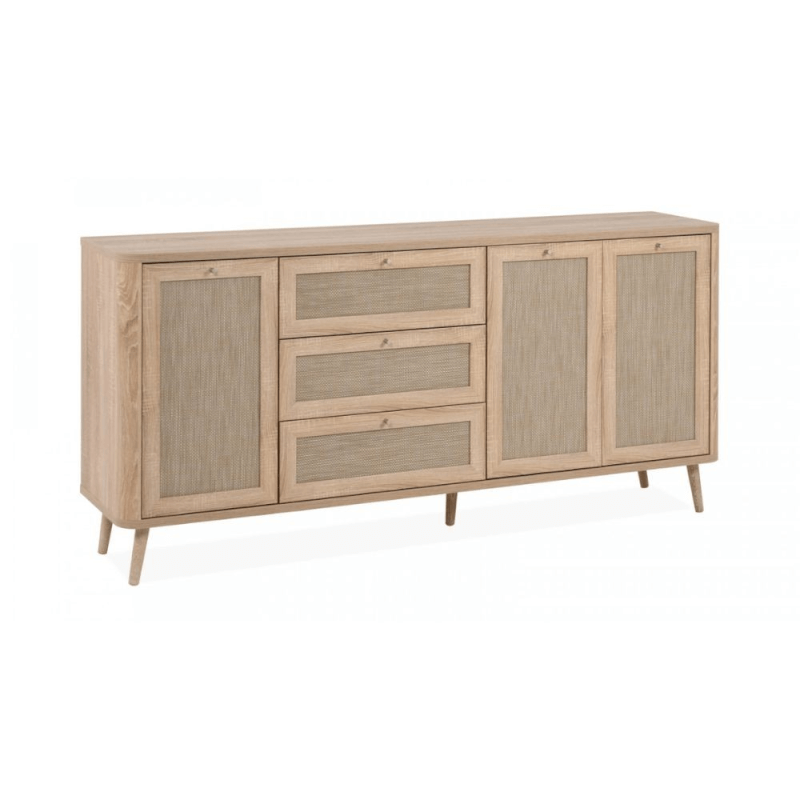 Madia in rovere sonoma con 3 cassetti e 3 ante effetto rafia - L 175 x P 40 x 84 H cm