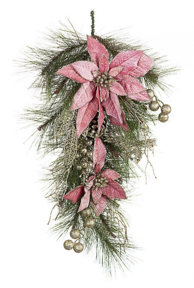 Decorazione Natalizia Annabel Poinsettia Rosa Goccia - Set di 4