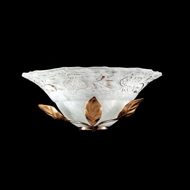 Applique in ferro marrone oro con paralume in vetro bianco 33x16x h14 cm