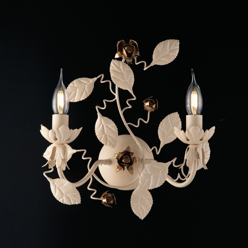 Applique in ferro Avorio Decape due luci finitura Oro 36x h38 cm