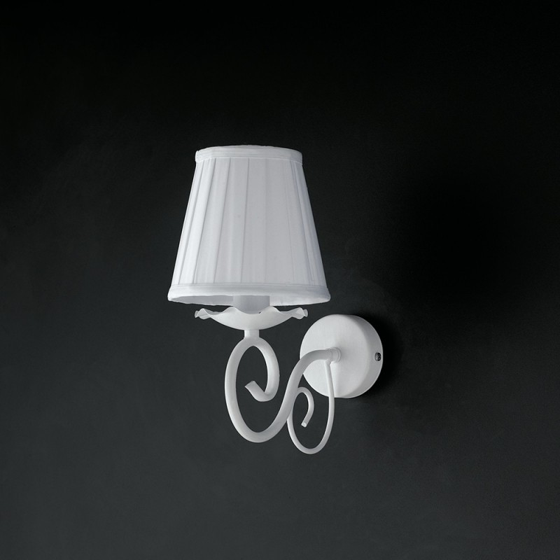 Applique in ferro bianco shabby paralume bianco una luce 24x h27 cm