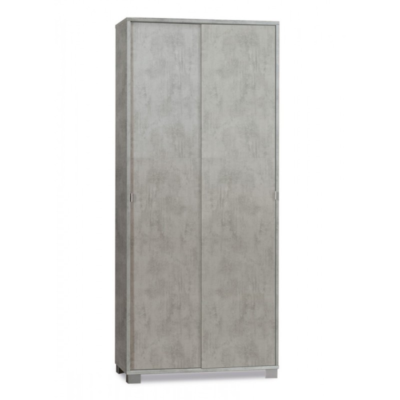 Armadio Multiuso Due Ante Scorrevoli con Ripiani Beton Cemento 82x41x h190 cm