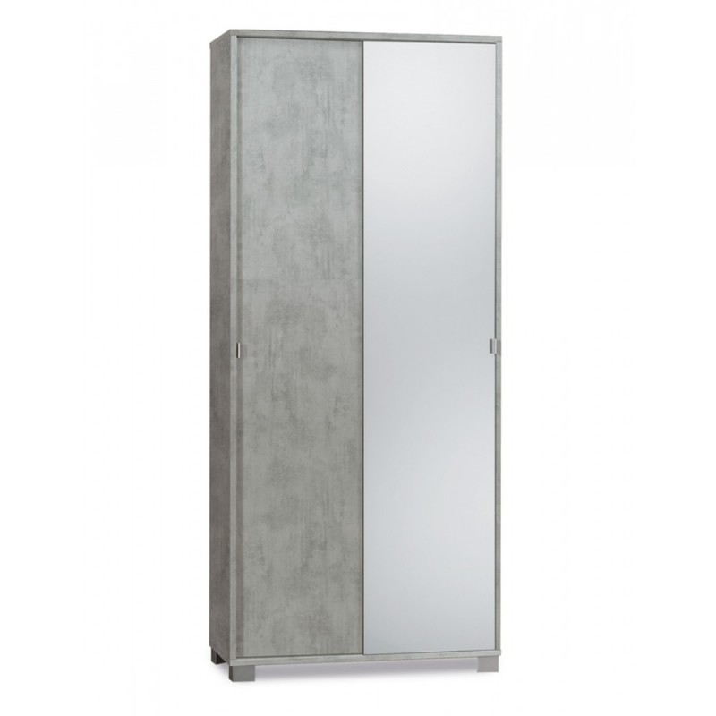 Armadio multiuso con ante scorrevoli e specchio, Beton Cemento, 82x41x190 cm