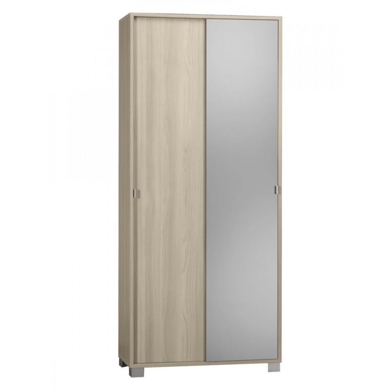 Armadio multiuso con ante scorrevoli e specchio Olmo Chiaro 82x41x190 cm