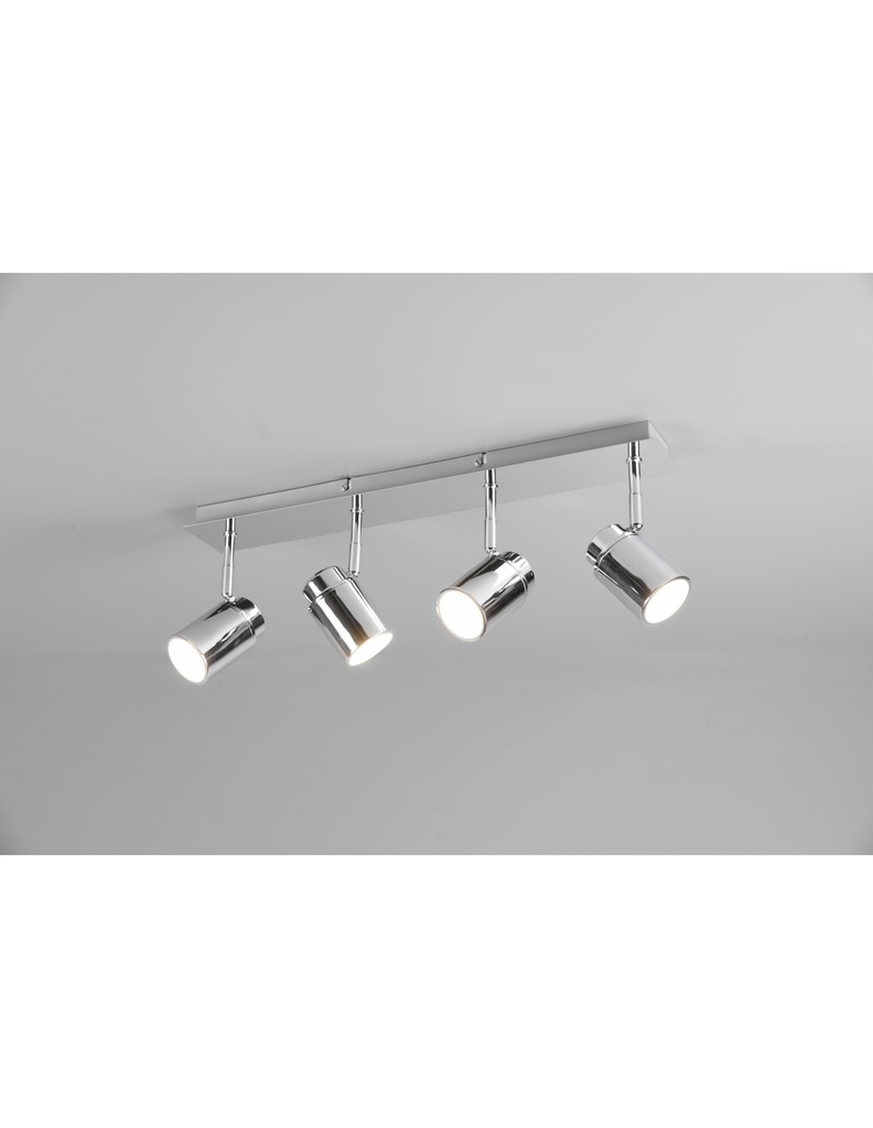 Barra Lineare 4 Faretti Spot Orientabili in Metallo Cromato