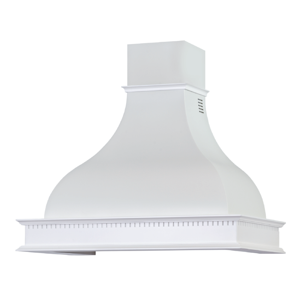 Cappa Cucina Rustica Bianca con Cornice in Legno Intarsio 90x50x63,3 cm