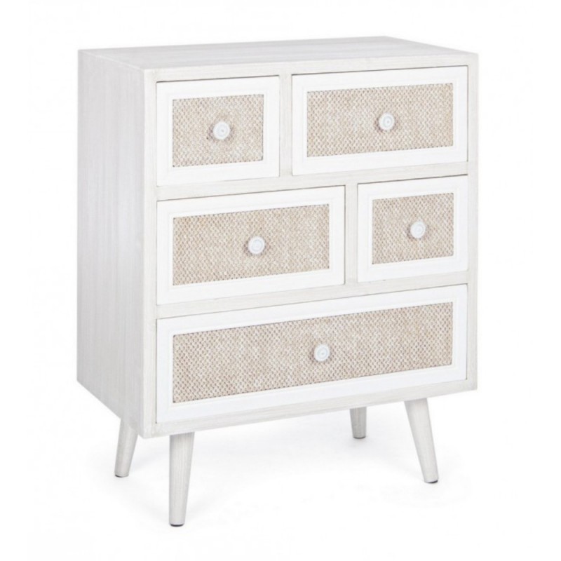 Cassettiera 5 cassetti stile rustico bianco antico 72.5h cm