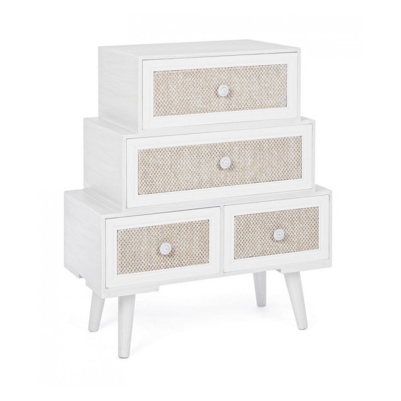 Cassettiera da soggiorno quattro cassetti Bianca MONTIEL 60x30,5x h70,5 cm