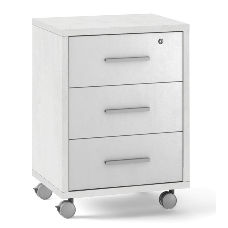 Cassettiera per ufficio con tre cassetti e ruote Bianco Ossido 51x41x h71 cm