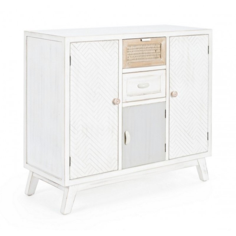 Credenza Tre Ante Due Cassetti in Legno Bianco 87x36xH80 cm