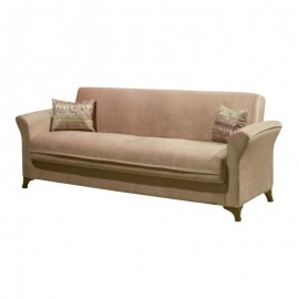 Divano letto tre posti con Contenitore in tessuto Beige 217x86x85 cm