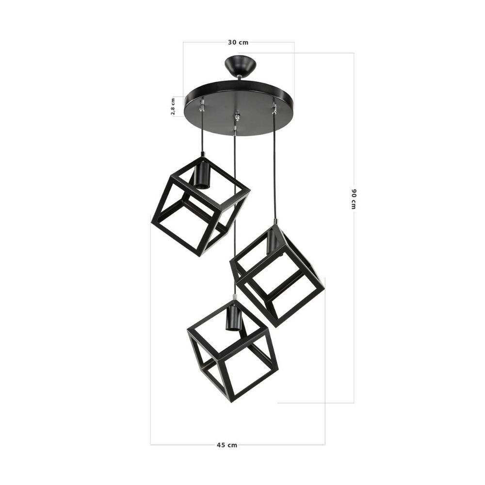 Lampada a sospensione con 3 cubi nero