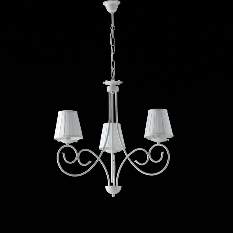 Lampadario sospensione ferro Bianco shabby paralumi Bianchi 50x h60 cm