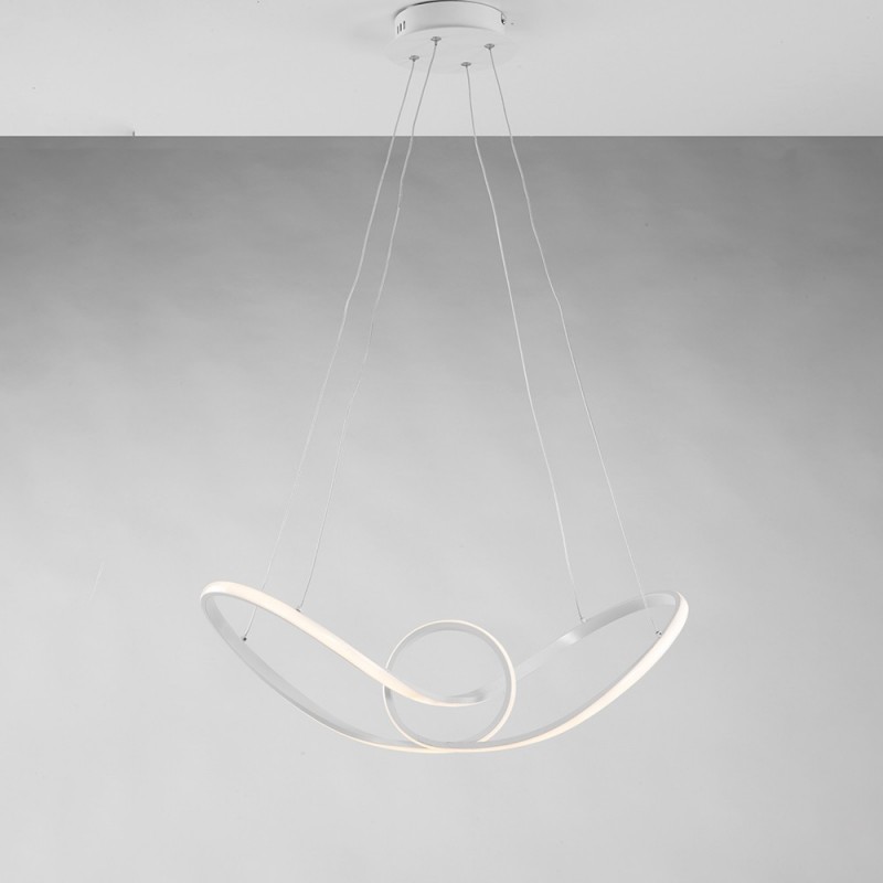 Lampadario sospensione metallo alluminio Bianco LED integrato 68x24x h 150 cm
