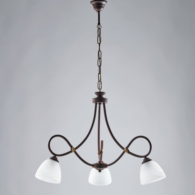 Lampadario in ferro Nero ruggine tre luci bianchi 58x h52 cm