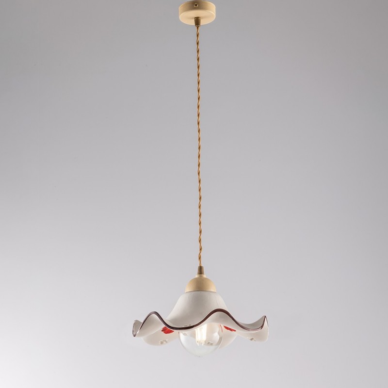 Lampadario in tessuto Marrone Decape paralume in ceramica Bianco 30x h16 cm