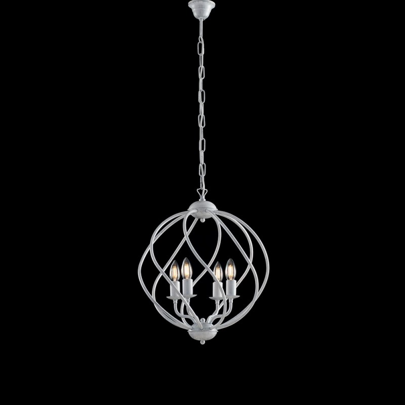 Lampadario sospensione ferro Bianco Argento 4 luci 43x h50 cm