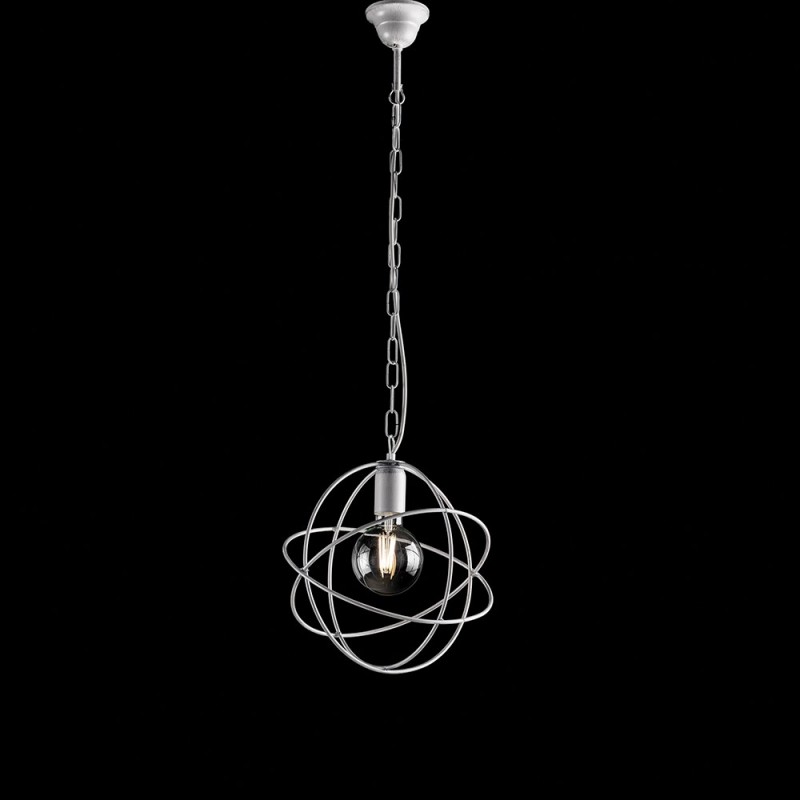 Lampadario sospensione in ferro Bianco Argento, una luce, 29x h32 cm