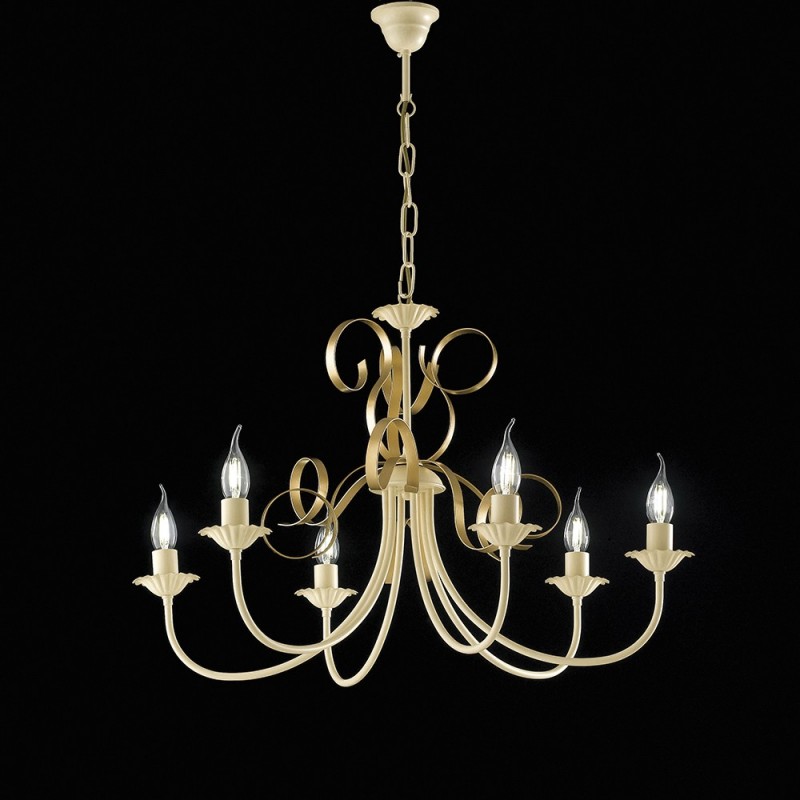 Lampadario in ferro Avorio decape Oro sei luci 73x h50 cm
