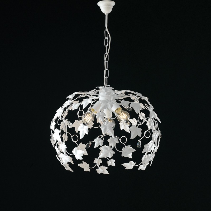 Lampadario Shabby Bianco con Strass, Tre Luci, 50xh45 cm