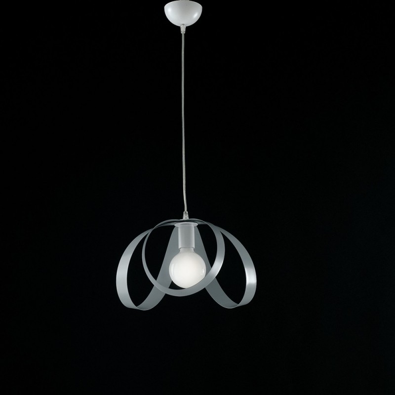 Lampadario sospensione in ferro Bianco Grigio una luce 32x h24 cm