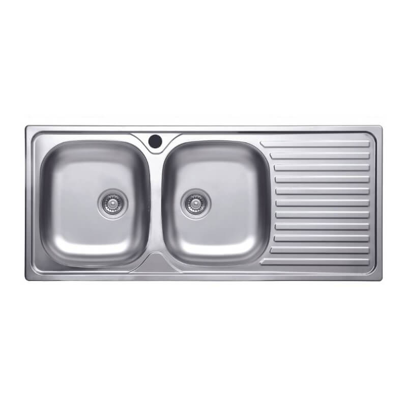 Lavello in acciaio inox 304, 116x50 cm, 2 vasche e gocciolatoio destro
