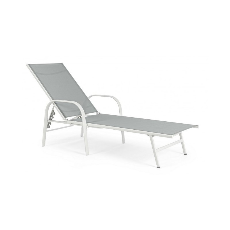 Lettino da giardino in acciaio bianco con braccioli - 195x95x30 cm