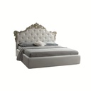 Letto matrimoniale barocco con contenitore in ecopelle bianco argento 194x209x140 cm