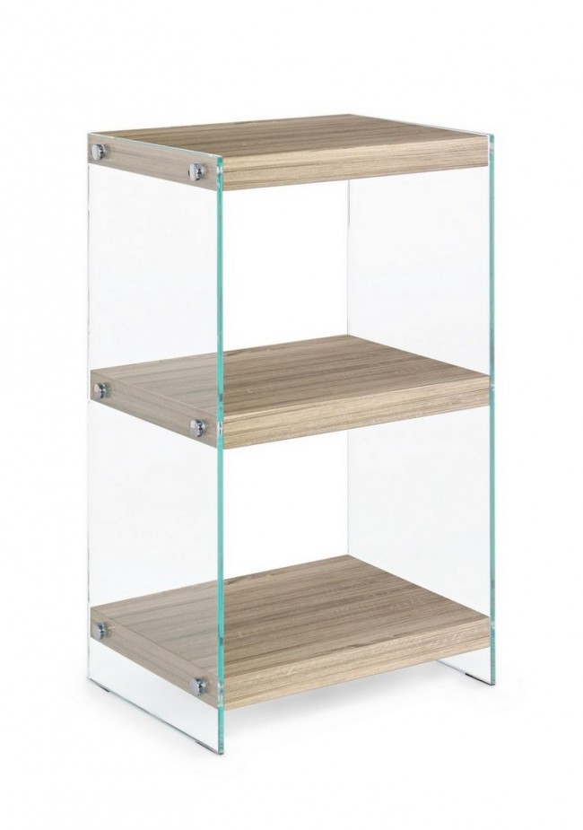 Libreria 3P Kenya - Mensole in MDF Rivestite in Carta Melaminica Effetto Legno - Fianchi in Vetro Temperato Spessore 12mm - Misure 40a x 30b x 70h - Da Assemblare